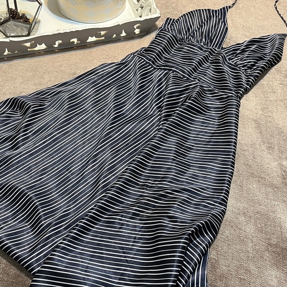 Alyn Paige Elegant Navy and White Striped Halter Dress - Size 3/4